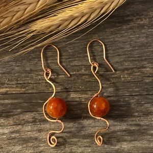 New Boho Style Fire Agate Copper Dangle Earrings
